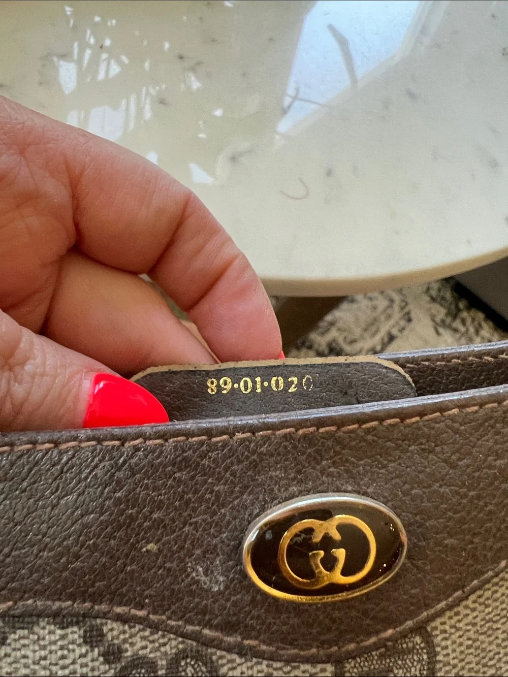 Vintage Gucci Beige & Brown GG Canvas Cosmetic Pouch with Gold Logo